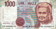 Италия Тысяча лир образца 1990 года Italy One thousand liras 1990